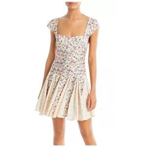 Free People Womens Ponderosa Cutout Minidress Sz M Peach Floral Flippy Skirt